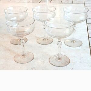 Vintage holiday desert glasses,set of 5.. New,,,5 1/2" tall